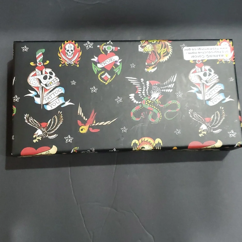 Ed Hardy y2k Cheetah zip around wallet gunmetal rose monogrammed keyring set new
